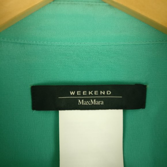 Weekend Max Mara 100% SILK Double Breasted Pocket Long Sleeve Shirt Cool Green L - Picture 4 of 9